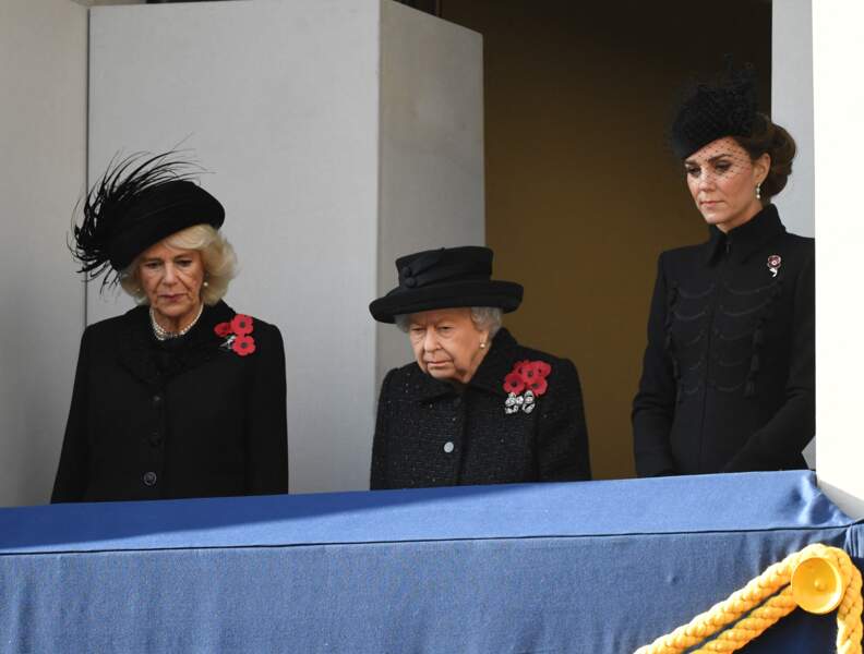 Kate Middleton et Camilla Parker Bowles sur le balcon avec la reine Elizabeth le 10 novembre 2019