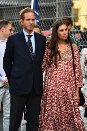 Andrea Casiraghi, barbu, le 11 mai 2019 à Monaco. Il est accompagné de son épouse Tatiana Santo Domingo.