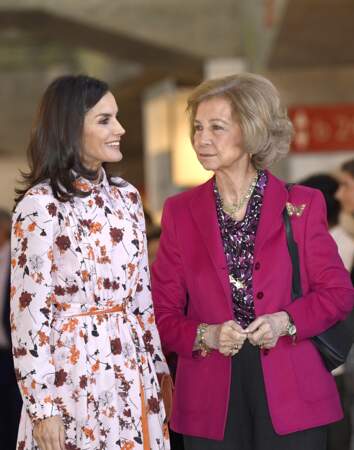 La reine Letizia et la reine Sophia visitent le marché de Noël caritatif de Madrid, le 19 novembre 2019.