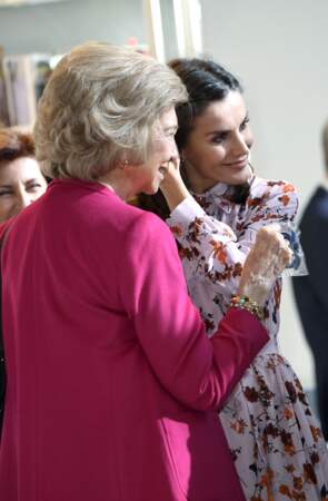 La reine Sophia et la reine Letizia visitent le marché de Noël caritatif de Madrid, le 19 novembre 2019.