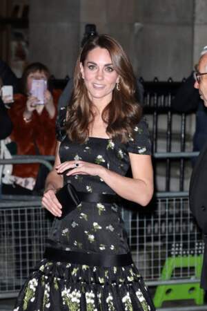 Kat Middleton,à la soirée Portrait Gala 2019 à Londres, le 12 mars 2019. Elle porte sa bague de fiançailles offerte par le prince William, héritage de sa mère, Lady Diana. 
