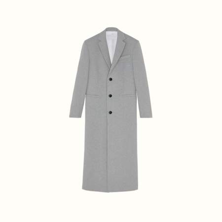 Manteau long coupe droite en jersey chiné couleur Oyster Grey, 1200 €, FENTY.