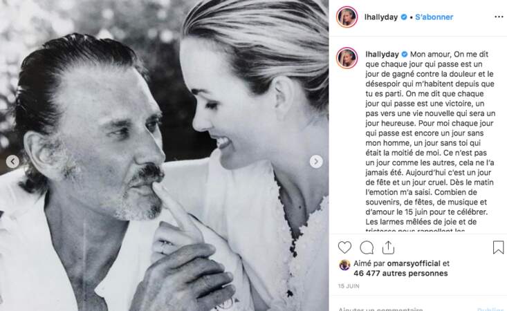 Le 15 juin 2019, date de l'anniversaire de Johnny, Laeticia montrait une nouvelle fois son attachement pour Johnny en lui faisant un texte hommage sur Instagram. 