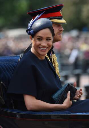 Meghan Markle a opté pour la couleur classic blue pour la parade trooping the Colour 2019 célébrant célébrant le 93ème anniversaire de la reine Elisabeth II, au palais de Buckingham, le 8 juin 2019.