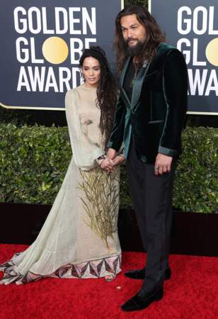 Jason Momoa et sa femme Lisa Bonet en robe Fendi.