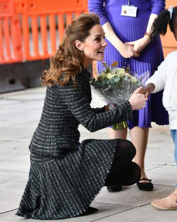 La duchesse de Cambridge arrive à l'hôpital pour enfants Evelina, à Londres, le 28 janvier 2020.