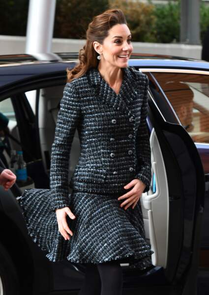 Kate Middleton, rayonnante, arrive à l'hôpital pour enfants Evelina, à Londres, le 28 janvier 2020.