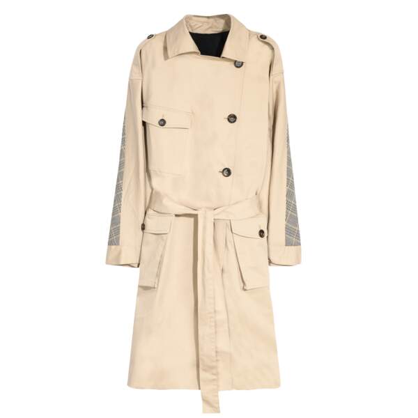 Manteau long à carreaux bimatière, 348 €, The Kooples.