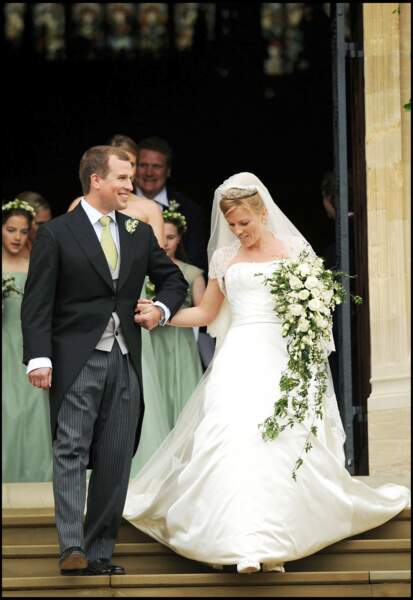 Peter Phillips et Autumn Kelly, le jour de leur mariage, en la chapelle St George, à Windsor, le 17 mai 2008.