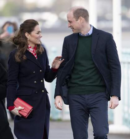 Kate Middleton et le prince William lors d'une visite aux Royal National Lifeboat Institution à Swansea le 4 février 2020
