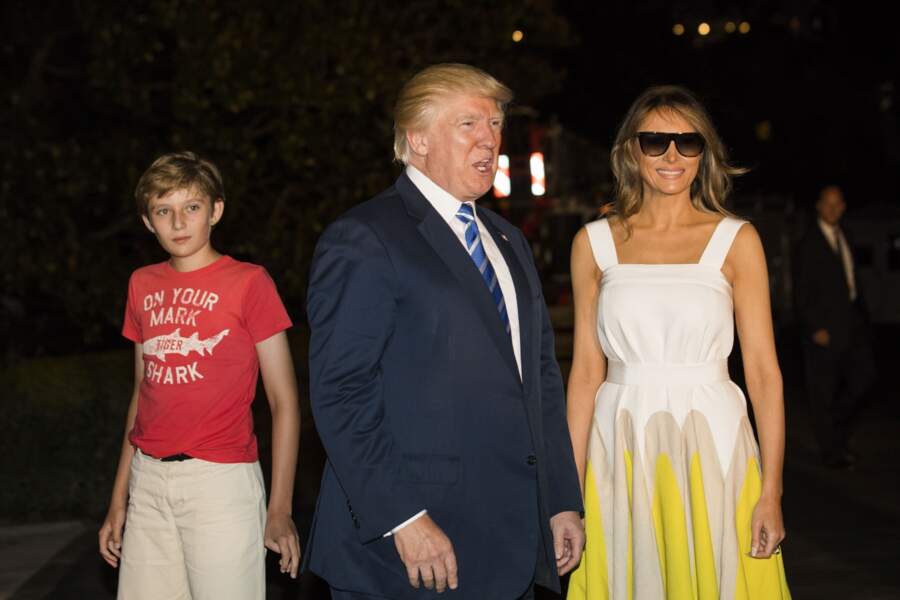 Barron Trump à la Maison Blanche le 20 août 2017, après ses vacances en famille dans le New Jersey