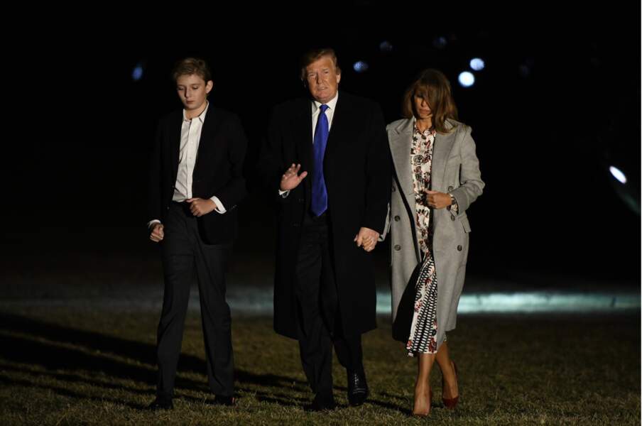 Barron Trump, Melanie et Donald arrivant à la Maison Blanche à Washington, DC le 18 février 2019 