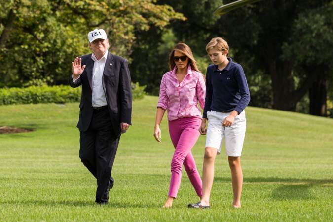Barron Trump, Donald et Melania à la Maison Blanche, Washington le 27 aout 2017