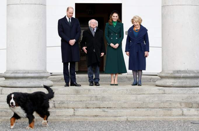 Kate Middleton et le prince William avec le président irlandais Michael D.Higgins et sa femme Sabina, à la résidence présidentielle officielle Aras an Uachtarain à Dublin, en Irlande, le 3 Mars 2020.
