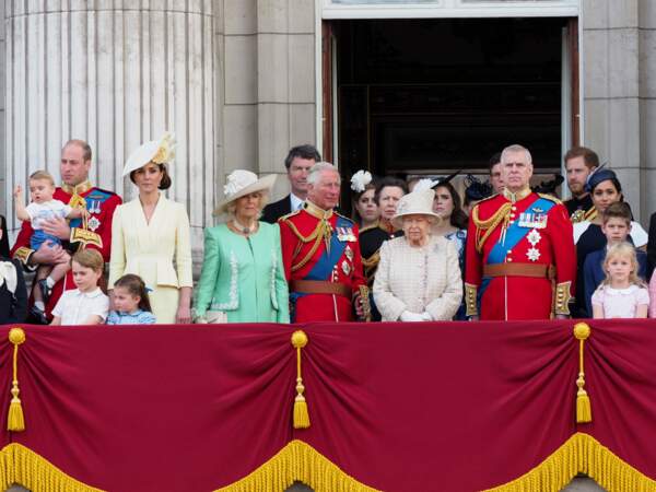 Le prince William, le prince Harry, Kate Middleton et Meghan Markle au balcon pour la parade de Trooping the Colour, le 8 juin 2019.