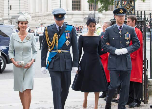 Le prince William, le prince Harry, Kate Middleton et Meghan Markle à l'abbaye de Westminster pour le centenaire de la RAF à Londres. Le 10 juillet 2018