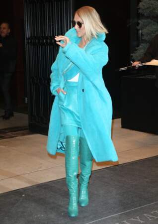 Céline Dion : total look turquoise à New York en novembre 2019