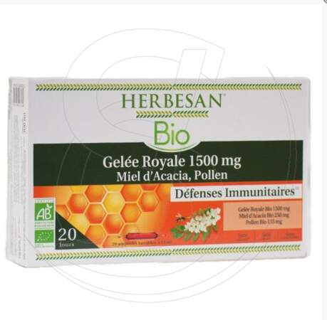 Gelée Royale 1500 mg, Herbesan bio, 23,80€ les 20, en pharmacies et parapharmacies