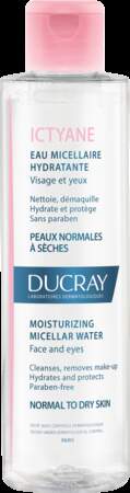 Une senteur addictive : Eau micellaire hydratante Ictyane, Ducray, 200ml, 11€€, en pharmacies et parapharmacies.