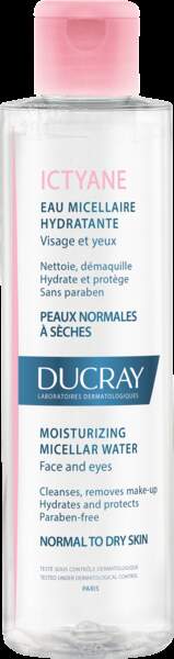 Une senteur addictive : Eau micellaire hydratante Ictyane, Ducray, 200ml, 11€€, en pharmacies et parapharmacies.