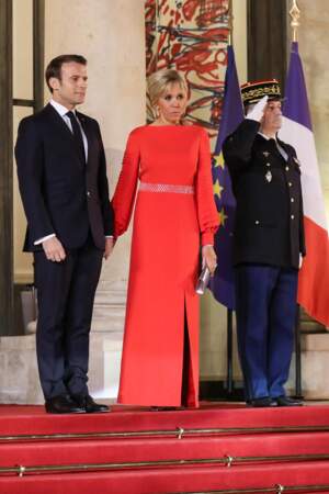 Emmanuel Macron et sa femme Brigitte au Palais de l'Elysée pour un dîner d'état, Paris, le 25 mars 2019