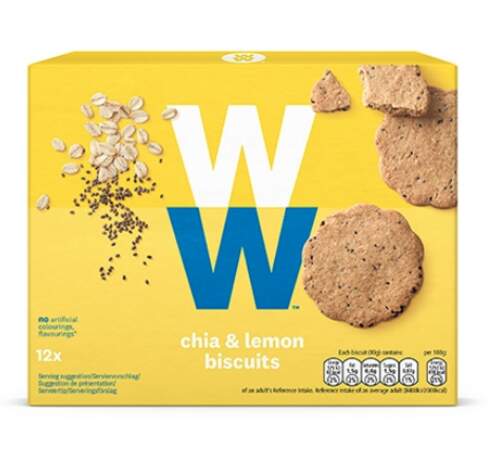 Biscuits citron et graines de chia, Weight Watcher, 2,95€ la boîte de 12 sur boutique-weightwatchers.fr.