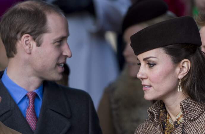 25 décembre 2014, Kate et William se rendant à la messe de Noël à Sandringham.