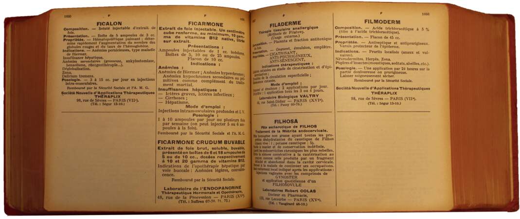 Pages du Vidal de 1955, date à laquelle le Lait-Crème Concentré a été inscrit dans ce dictionnaire médical destiné à tous les médecins. 