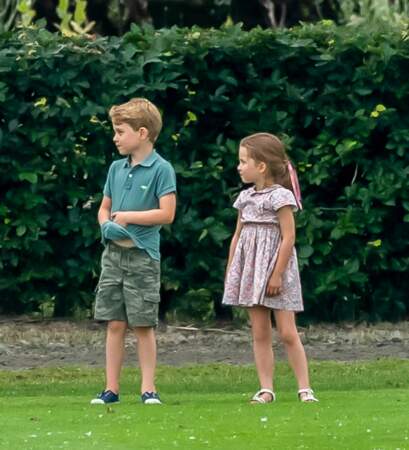 George et Charlotte de Cambridge, lors d'un match de polo de bienfaisance, King Power Royal Charity Polo Day, le 10 juillet 2019.