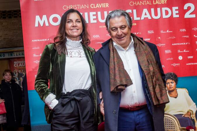 Christian Clavier et sa compagne Isabelle de Araujo ) l'avant-première du film "Monsieur Claude 2" à Berlin, le 2 avril 2019