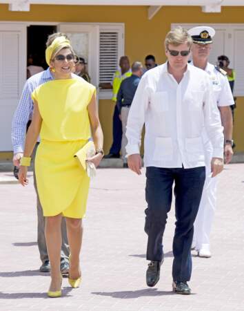 Willem-Alexander et Maxima des Pays-Bas lors d'un voyage officiel aux Antilles Néerlandaises, le 30 avril 2015