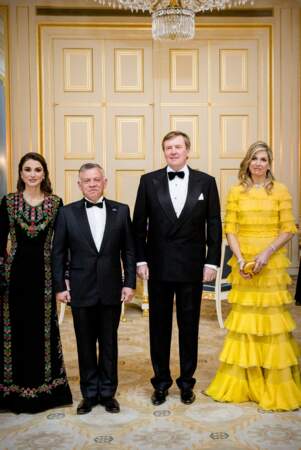 Rania et Abdallah  II de Jordanie, avec Willem-Alexander et Maxima des Pays-Bas, à La Haye, le 20 mars 2018