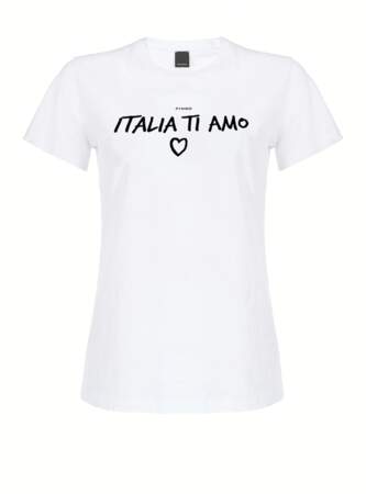 T-shirt à manches courtes en jersey 100 % coton avec inscription "Italia Ti Amo, 60€, Pinko.com 