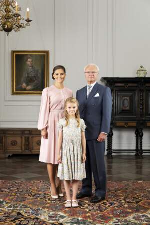 Le roi Carl XVI Gustaf de Suède, sa fille la princesse Victoria et sa petite-fille la princesse Estelle, en 2019