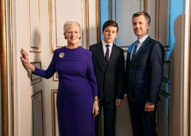 La reine Margrethe II, le prince Frederik et le prince Christian de Danemark en 2019