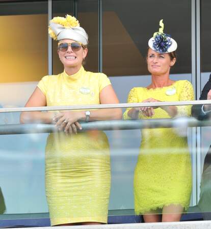 Zara Phillips en total look jaune à Ascot le 16 juin 2015.