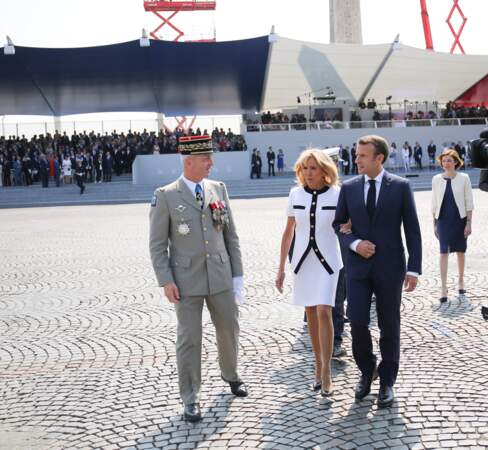 Brigitte et Emmanuel Macron, place de la Concorde, pour le défilé du 14 juillet 2018.