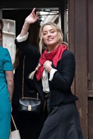 Amber Heard, au tribunal de Londres pour une nouvelle journée d'audience dans le cadre du procès engagé contre The Sun, le 18 juillet 2020. 