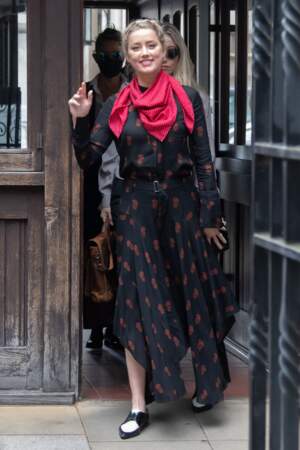 Amber Heard, à son arrivée à la cour royale de justice à Londres, pour le procès en diffamation contre le magazine The Sun Newspaper, le 15 juillet 2020. 
