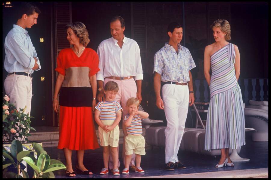 Harry et William, deux petits garçons complices dans les jupons de leur mère Lady Diana, qui n'ont que trois ans d'écart