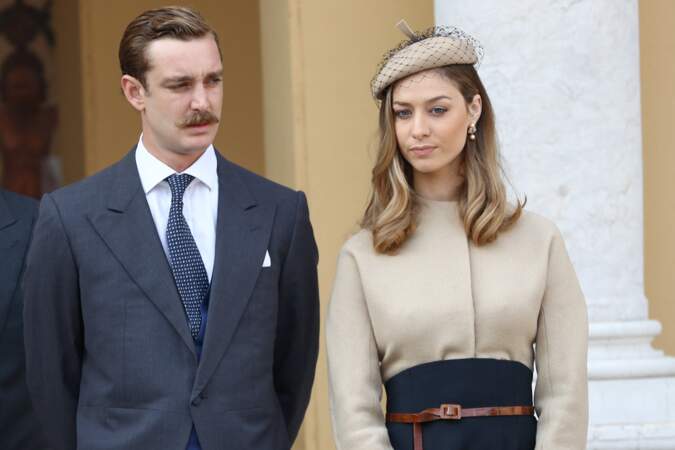 Pierre Casiraghi et sa femme Beatrice Borromeo, très élégante en Dior lors de la fête nationale , à Monaco, le 19 novembre 2017. 