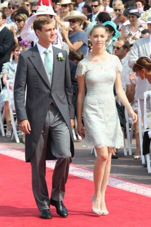 Pierre Casiraghi et Beatrice Borromeo, toujours très élégant au mariage de Charlene et d'Albert de Monaco le 1 juillet 2011.
