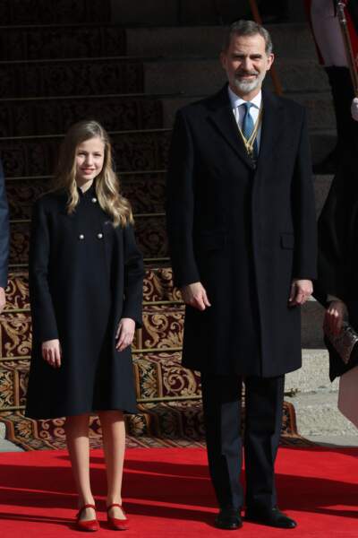 Le roi Felipe VI d'Espagne et sa fille aînée, la princesse Leonor qui lui succèdera sur le trône.