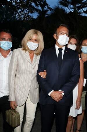 Emmanuel et Brigitte Macron Macron ont assisté à la cérémonie du 76ème anniversaire de la libération de la ville de Bormes-les-Mimosas, ce lundi 17 août 2020