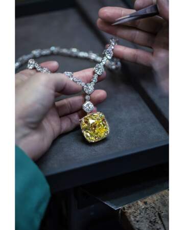 Le Tiffany Diamond, un diamant jaune de 287.42 carats bruts exceptionnellement rare a été extrait des mines Kimberly en Afrique du Sud et acquis par Charles Lewis Tiffany en 1877.