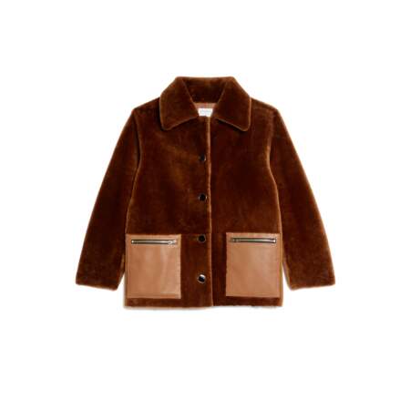 Manteau en peau lainée à grand col, 1395€, Sandro