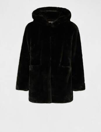 Manteau droit imitation fourrure noir femme, 130€00, Morgan de toi 