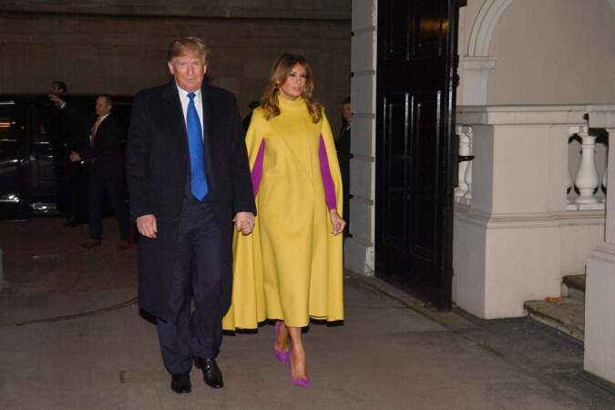 Melania Trump, et son mari Donald, le 3 décembre 2019, à Londres, pour rencontrer le prince Charles et Camilla Parker-Bowles. 