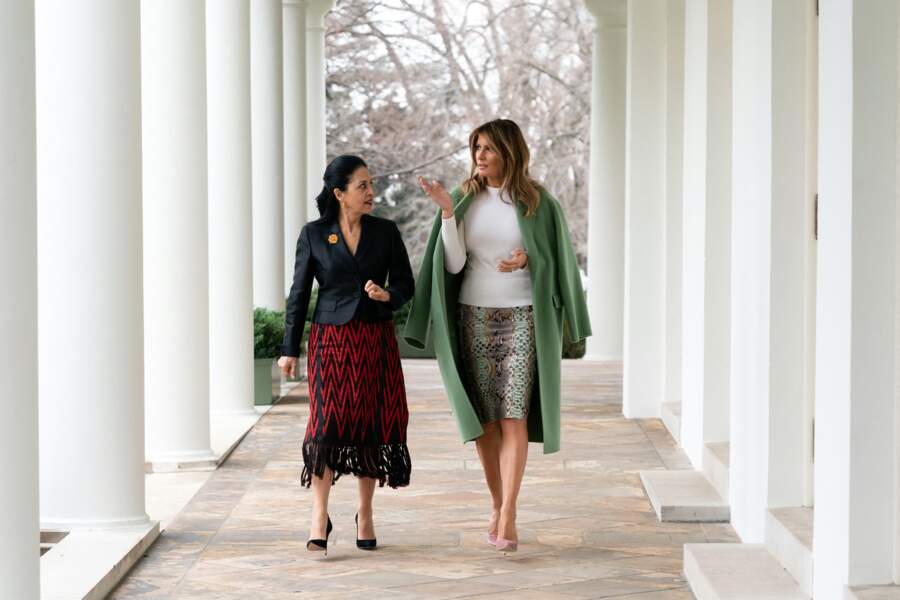 Melania Trump, avec la Première dame de l'Equateur, Rocio Gonzalez de Moreno, à la Maison Blanche, le 12 février 2020. 