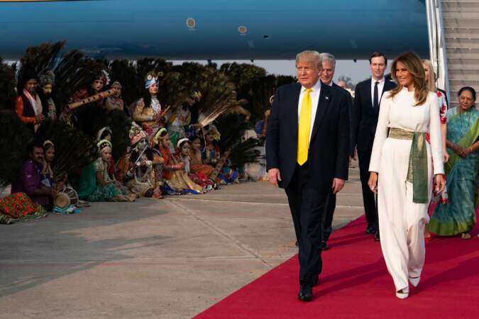 Melania Trump, et son mari, lors de leur venue en Inde, le 25 février 2020. 